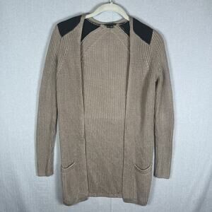 Theory Knit Silk Long Open Front Cardigan Sweater Brown Tan XS TP Petite Pockets